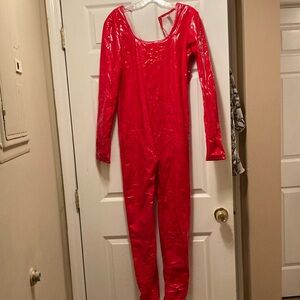Red Shiny Long Sleeve Jumpsuit